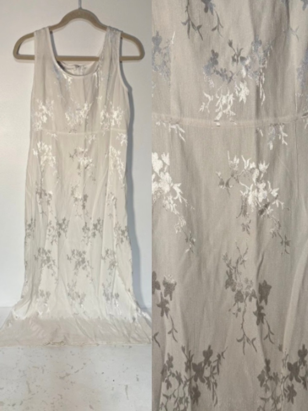 New Vintage 90s Cream Floral Fairycore Maxi Dress Whimsy Cottagecore 1990s